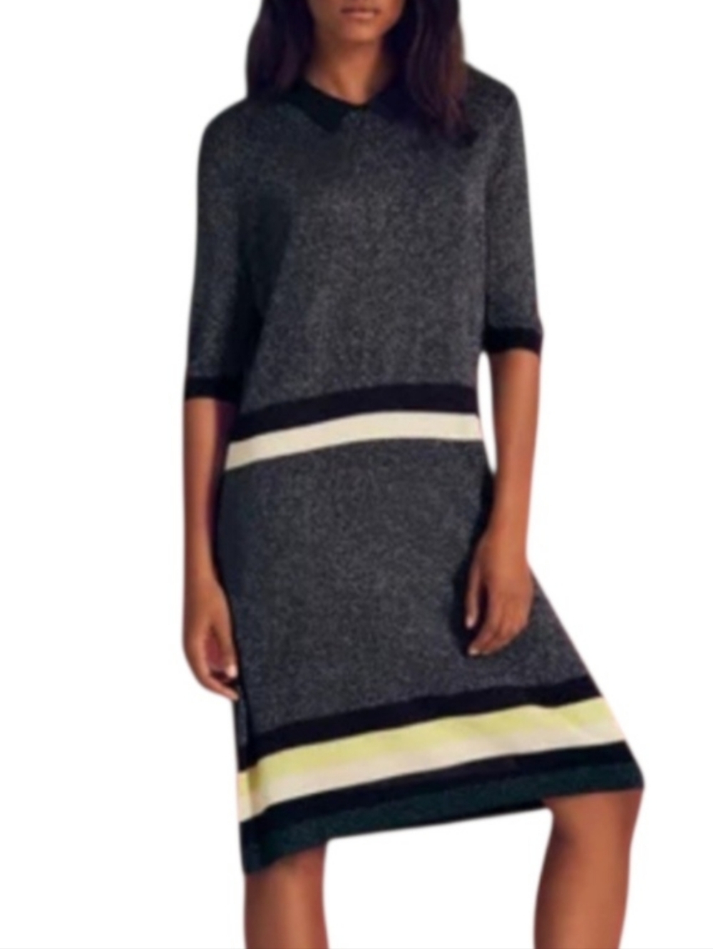 Ted Baker Colour By Numbers Collection Metallic Knit Striped Preppy Midi Dress S
